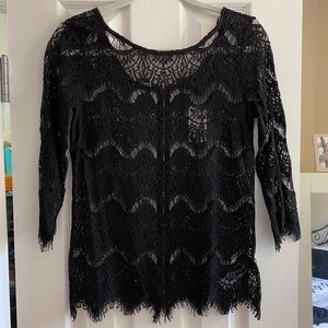 Forever 21 black lace quarter sleeve blouse